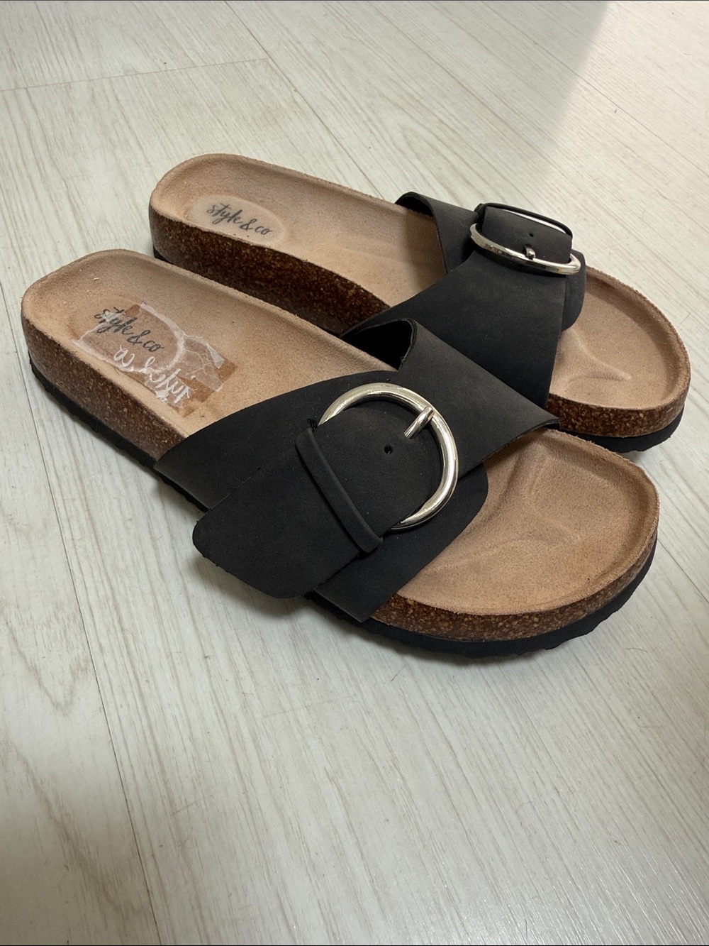 NWOT Style & Co Buckle Dark Gray Slide Sandals